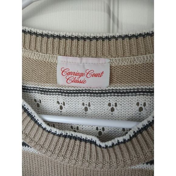 Carriage Court Classics Woman L* Sweater Short Sleeve Brown White Striped... - Picture 3 of 7